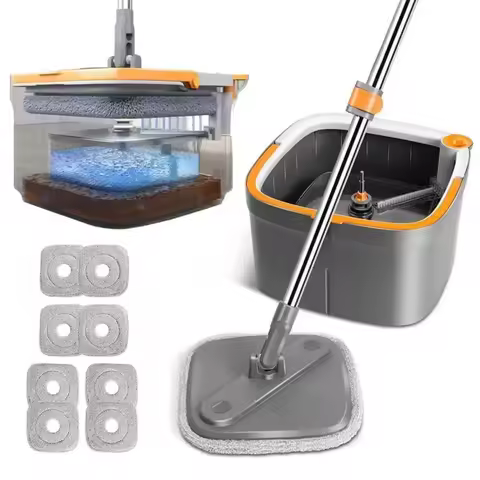 BOMIDI Spin Mop and Bucket System, Includes Dual Compartment Mop Bucket with Thick Washable Microfib