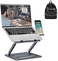 Laptop Stand for Desk Adjustable Height, Xuenair Foldable Aluminum Computer Laptop Stand with Phone Holder for MacBook Apple Mac Pro Air Dell Hp Gaming and More Laptops Up to 17 inch-Black