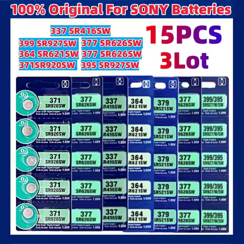 15pcs For Sony 337 SR416SW Silver Watch Battery 364 SR621SW 371 SR920SW 377 SR626SW 379 SR521SW 395 