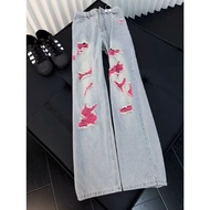Ed Hardy Rice Beaded Embroidered Denim Wide Leg Pants - Women's