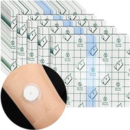 Shower Waterproof Freestyle Sensor Cover Adhesive Patches for Libre 1 &amp; 2 3, Transparent Transmitter Protection Shield Arm Leg CGM Tape Bandage, No Glue On The Center 4 x 4 Inch (Pack of 50)