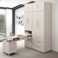[特價]直人木業-LEO北歐風140公分系統衣櫃搭配伸縮書桌(80公分三抽搭配