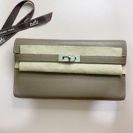 九成新 Hermes Kelly long wallet etoupe 愛馬仕大象灰長銀包