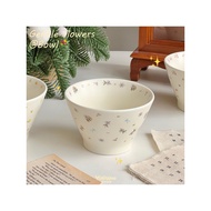 Cream Style Floral ins Style Ceramic Bowl Household Rice Bowl Hat Bowl Salad Bowl Yogurt Bowl High-v
