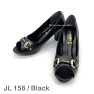 Vee Natally JL 156 Black & Khaki Heels, 7cm Heel Height, Comfortable to Wear