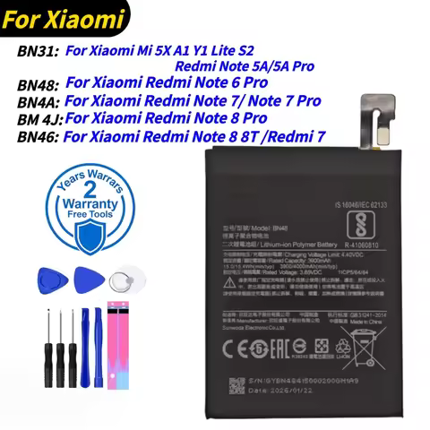BN31 BN48 BN46 BM4J BN4A Battery For Xiaomi Redmi Note 5A / 6 / 7 / 8 Pro 8T 7Pro Mi 5X A1 Y1 Lite S