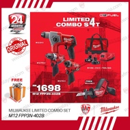 Milwaukee M12 FPP3N-402B Limited Combo Set c/w M12 CH-0, M12 FPD-0, M12 FID-0, M12 B4 x2 ,C12C &amp; Tool Bag FREE M12 CHZ-0