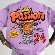 TEMU เสื้อยืดกราฟิกบาสเก็ตบอลชาย 24th Street - ดีไซน์ ""IVP Super Legend"" พร้อมด้วยมงกุฎและวงล้อ, เ