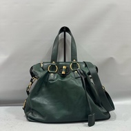 YSL 168238 綠牛皮拉鍊muse tote 兩用包