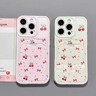 Card Holde Cherry Small Fresh Ribbon Case hp Samsung A06 5G A57 5G A37 A07 A16 A17 5G A26 A36 A23 5G