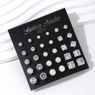 Anting Wanita Set 12 Pasang Anting Tusuk Kristal Mutiara Korea Fashion Earrings Aksesoris