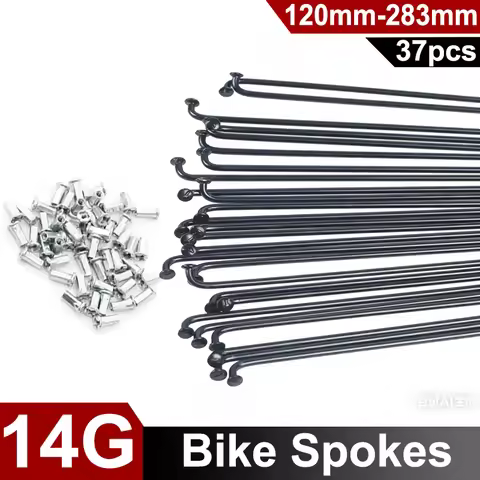 37pcs/Lot 14G Black Carbon Steel J-Bent Wheel Rim Spokes,2.0mm Thick MTB Bicycle Spoke,Multiple Size