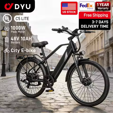 DYU C5L Electric bike Peak 1000W Motor 480WH Lithium Battery Electric Bicycle 26 Inch city E bike，UL