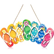 Summer Slippers Hanging Sign Shape Welcome Hello Flip Flop Wooden Door Plaque Rustic Wall Sign Yard 