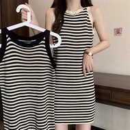 Sexy Women Sleeveless Knitted Dress Striped Causal Midi Dress