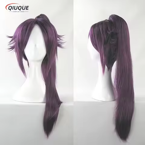 2025 yiyi Anime Shihouin Yoruichi Cosplay Long Purple Ponytails Heat Resistant Synthetic Hair Hallow