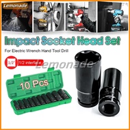 10 Pieces/Set Electric Wrench Set Hex Shank Long Socket Block 1/2'' 4 Inches