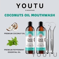 Mouthwash Coconut oil mint Pullingwith FreeTongue Scraper Fresh Breath Healthy Teeth Gum with 7 Esse