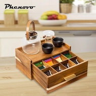 [Phenovo] Wooden Tea Bag Organizer Tea Station Chest Storage Drawer Teabag Holder for Display