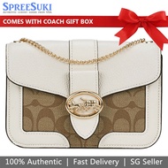 Coach Handbag In Gift Box Crossbody Bag Signature Canvas Georgie Crossbody Khaki Chalk Off White # 7287