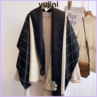YUJINI Camellia Warm Shawl Wraps, Thicken Autumn Winter Cashmere Shawl Cape, Hijab Neckerchief Long 