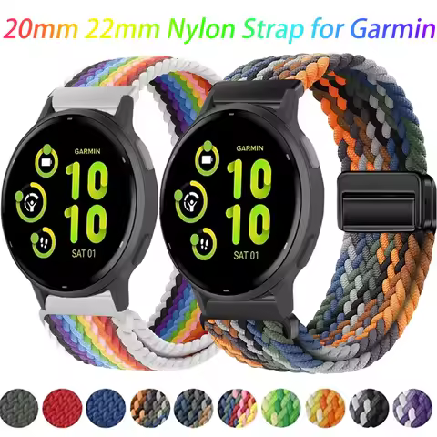 20/22mm Nylon Braided Strap for Garmin Forerunner 55 965 165 265 Magnetic Comfortable Breathable Ban