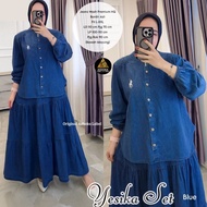 Yesika Set Rok Ori By Ashoka // Baju Keeja Jeans Setelan Rok jeans Polos
