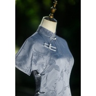 Blue New Chinese Style Cheongsam Summer 2025 Young Revised Version Daily Wear Elegant Long Qipao for