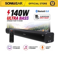 SonicGear HD7000 140W Ultra Bass Soundbar (TV/PC, BT5.0) – 2 Mic Inputs for Karaoke Speaker Bluetoot