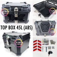 MOTORCYCLE TOP BOX 45L ABS COMPLETE WITH BASE &amp; LOCK KEY BRACKET CASE 45 LITRE PLASTIC ALLOY ALUMINIUM TAPAK GSB JINTAN