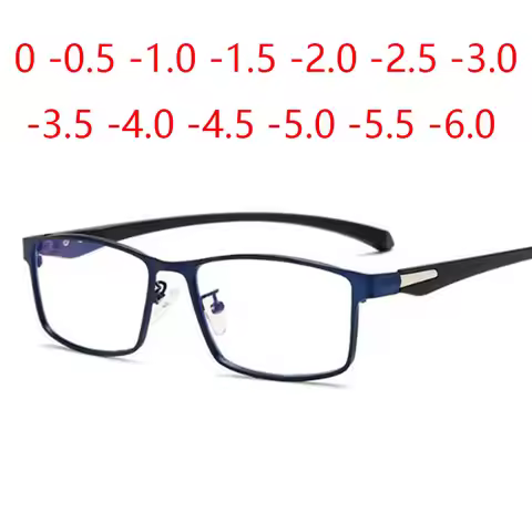 Square Finished Myopia Glasses Full Metal Frame TR90 Ultralight Shortsight Spectacles 0 -0.5 -1.0 -2