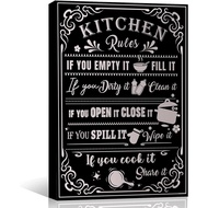 Kitchen Rules Wall Art Kitchen Quote canvas Picture Artwork Home Decorative Farmhouse Signs Framed For Home Family Sign Wall Decor Inch