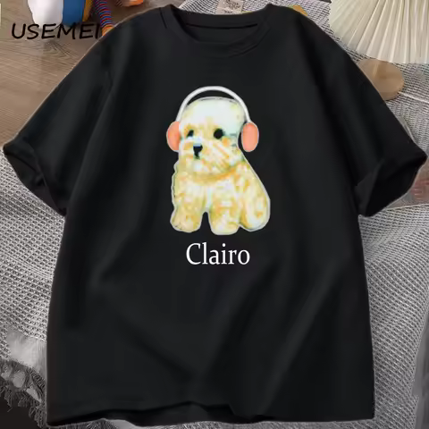 Clairo Dog Puppy Headphones T-Shirt Funny Cute Cat Tee Merch Y2k Men's Clothing Oversized Harajuku M