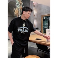 T-shirt Prada/ T-shirt kasual Prada bercorak cetakan T-shirt bergaya serbaguna D5XT