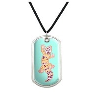 Leopard Gecko Military Dog Tag Pendant Necklace with Cord