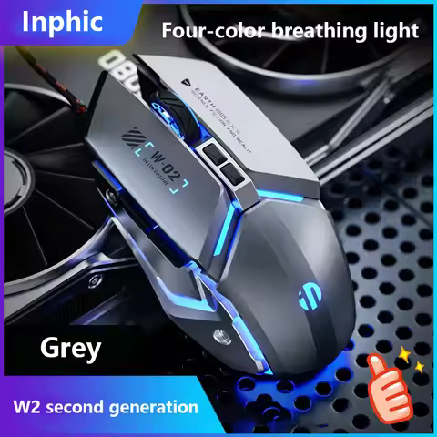 Inphic W2 2nd Generation USB Wired Gaming Mouse Silent Click Metal Style 6-key Macro Programming 880