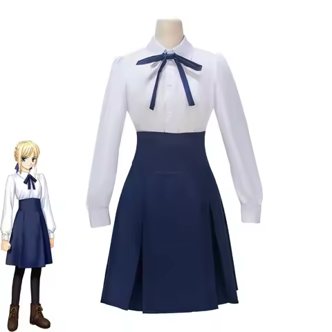Anime Fate/stay night Saber Artoria Pendragon Cosplay Costume Blue‑White Daily Outfit Halloween Anim