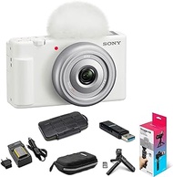 Sony ZV-1F Vlog Camera for Content Creators and Vloggers (White) Bundle with Accessory Kit, Case (Black), Battery Pack with Charger, Memory Carrying Case and 6 SD Cards, Card Reader (6 Items)