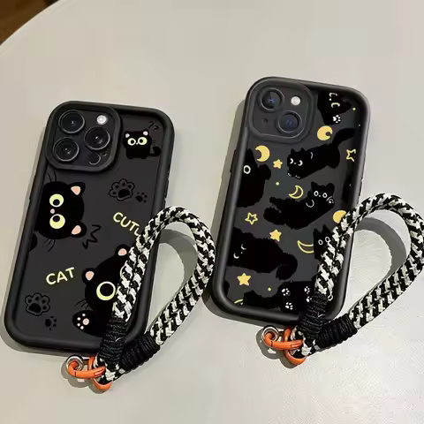 Adorable Cat Animal Lanyard Phone Case For Xiaomi Redmi Note 15 Pro 5G 15C 15 15A 14C Note 14 13 12 