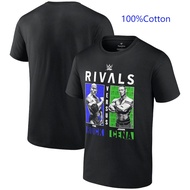 2023 New Mens Black John Cena Red White & Blue T-Shirt Branded Black WWE Rivals The Rock vs. เสื้อยื