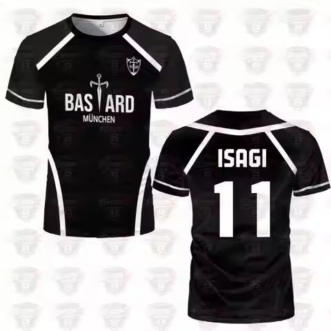 Blue Lock Anime Shirt Black And White Maillot Men's Football T-shirt Kaiser Isagi Training Breathabl