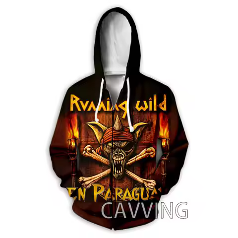 CAVVING 3D Print Running Wild Rock Zipper Hoodies Zip Up Hooded Sweatshirt Harajuku Hoodie Hip Hop S