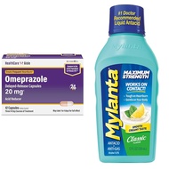 Omeprazole 20mg 42 Capsules & Mylanta Antacid Maximum Strength Classic Flavor 12 oz