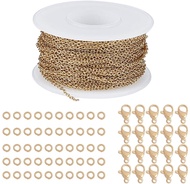 BeeBeecraft  10m/roll Gold Stainless Steel Curb Cable Chains Link Spool Bulk Necklace with 20 Lobster Clasps and 50 Jump Rings for Jewelry Bracelet Necklace Pendant Making