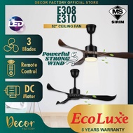 ECOLUXE Fan ECOLUXE E308 E310 52'' 3 Blades 6 Speed + Reverse Remote Control DC Motor Ceiling Fan Ki
