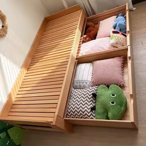 Telescopic bed frame, furniture, beech pull-out bed, folding bed, floor telescopic bed, dual-purpose