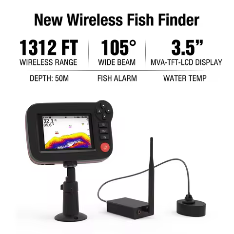 PUPOPAN New Wireless Fish Finder for Fishing Boats 1312 ft Range 105 Degree Wireless Operating Range