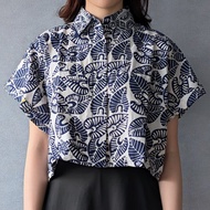 印尼蠟染可愛少女風短版襯衫 PUPUT - 藍葉葉 - PUP034