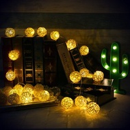 創意燈飾 籐球燈串 電池款 澄黃吉利 長度2M LED氣氛燈 聖誕節