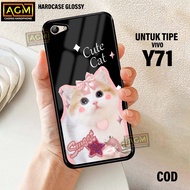 HP Vivo Y71 Case - New Glossy Case Vivo Y71hp - [CUTE CAT Motif] - AGM Case softcase glass casing Vi